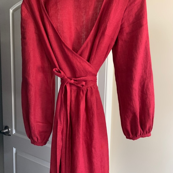[SOLD] Red Linen Midi Wrap Dress from Love and Confuse - Picture 5 of 5
